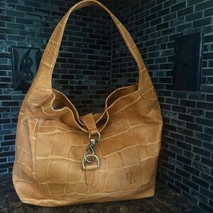 Dooney & Bourke Tan Croco Embossed Leather Hobo Bag